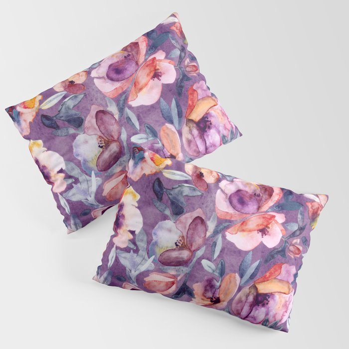 May Afternoon - a watercolor floral in purple and peach Pillow Sham