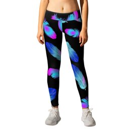 BLUE FEATHERS Leggings | Gradient, Colorful, Falling, Black, Pinkfeathers, Flying, Graphicdesign, Blue, Birds, Gradientfeathers 