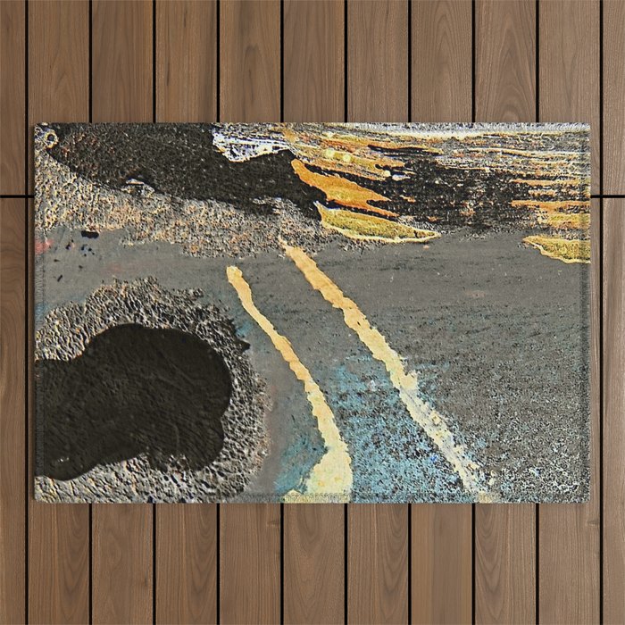 The Golden Path - an abstract, textured piece in neutrals by Jacob von Sternberg Art Outdoor Rug