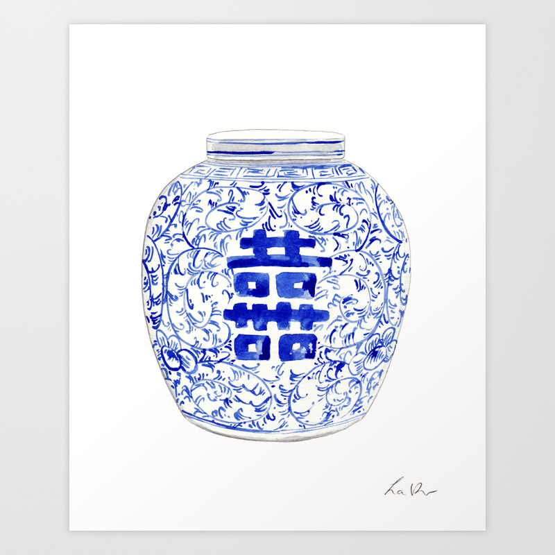 Blue And White China Ginger Jar 8 Art Print By Laurarowstudio