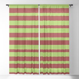 [ Thumbnail: Green and Dark Red Colored Pattern of Stripes Sheer Curtain ]