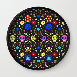 Day Of The Dead Colorful Skull Pattern Wall Clock