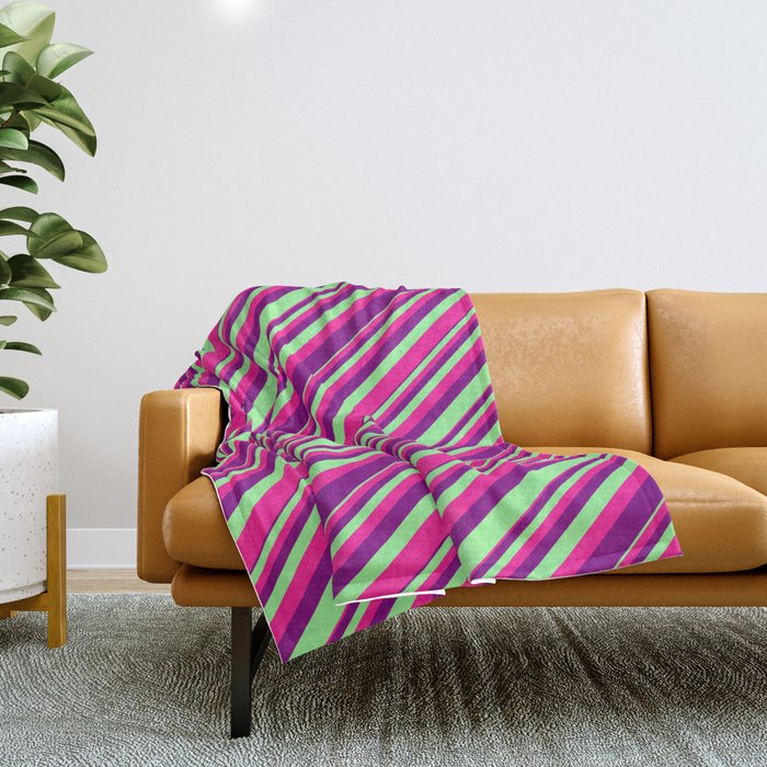 Green, Deep Pink, and Purple Colored Stripes/Lines Pattern Throw Blanket
