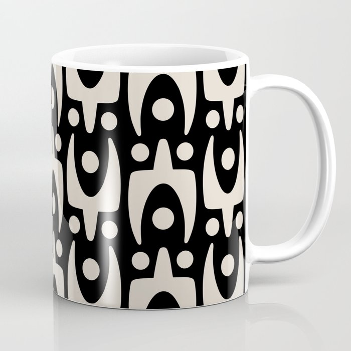 Mid Century Modern Abstract Pattern 745 Black and Linen White Coffee Mug