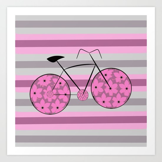 Floral ride in stripes Art Print
