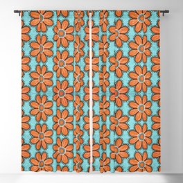 Modern Orange Flower Pattern On Blue  Blackout Curtain