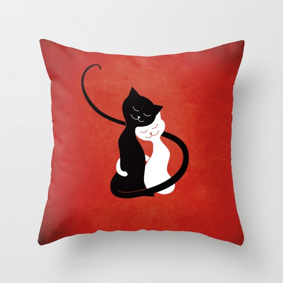 White And Black Cats In Love (red) Throw Pillow