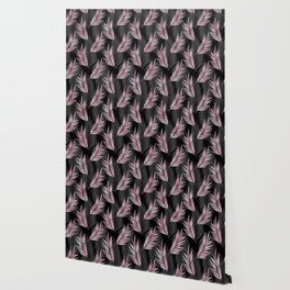Pretty Girly Palm Leaves Pink Black Pattern Wallpaper