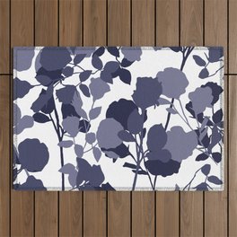 Abstract Silhouette Roses Art in Navy Blue Outdoor Rug