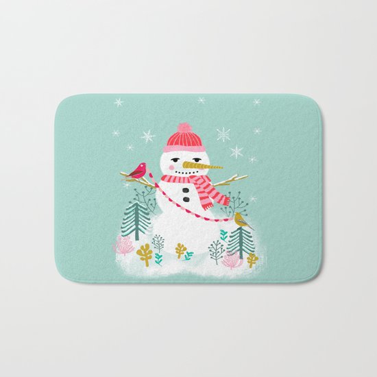 Holiday Snowman by Andrea Lauren Bath Mat