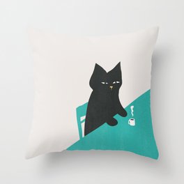 Cat drinking coffee Throw Pillow