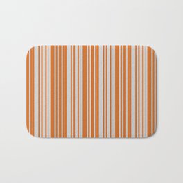 [ Thumbnail: Light Grey and Chocolate Colored Lined Pattern Bath Mat ]