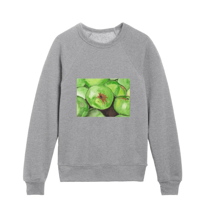 Green Delight Watercolor Painting of a Pile of Green Apples Kids Crewneck