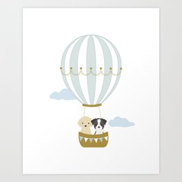 Paws in the Sky - Hot Air Balloon Friends - Labrador and Border Collie Art Print
