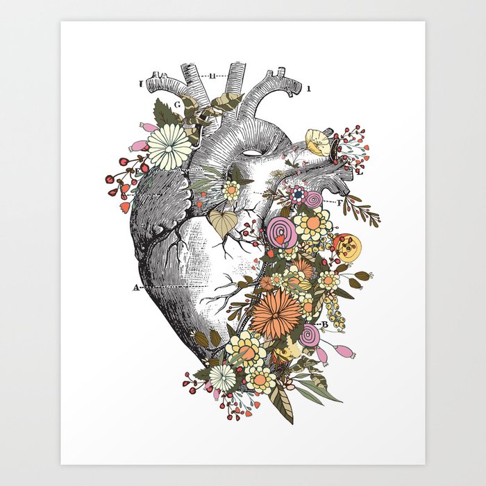 Heart With Flowers Art Print By Floralfish Society6