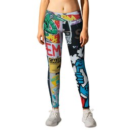 Sticker and graffiti wall background 3 - Berlin street art photography Leggings | Abstract, Berlin, Photo, Colorful, Graphic, Mural, Design, Illustration, Character, Wall 