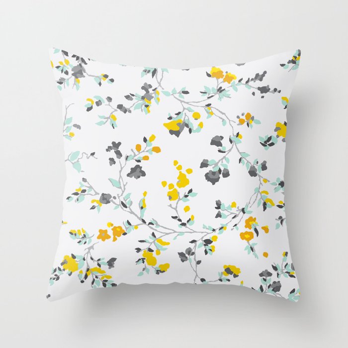 floral vines light blue and yellow Throw Pillow