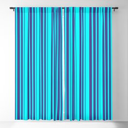 [ Thumbnail: Aqua & Dark Slate Blue Colored Striped Pattern Blackout Curtain ]