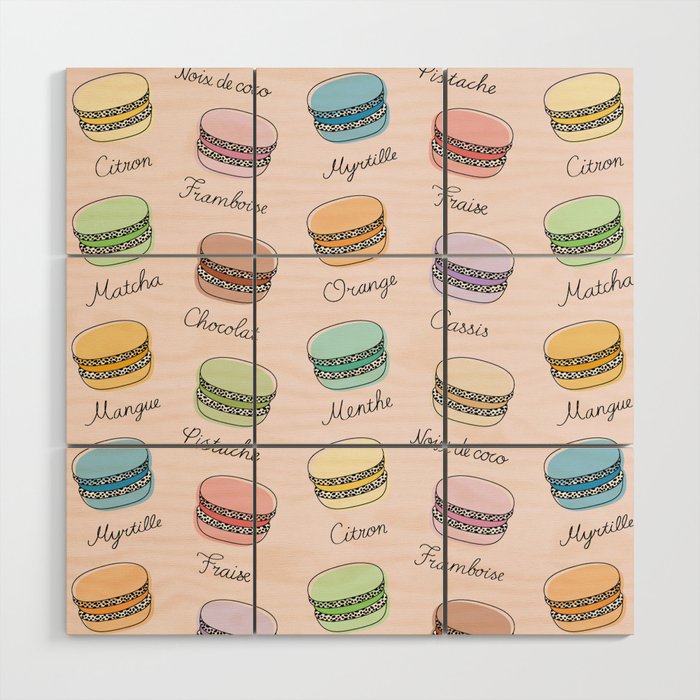 French Macarons Pattern on Misty Rose Wood Wall Art