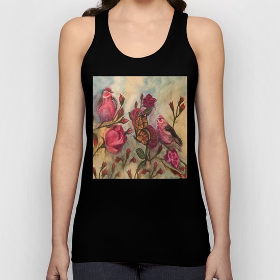 Birds and Roses - watercolor Unisex Tank Top