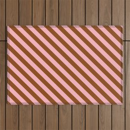 [ Thumbnail: Light Pink and Brown Colored Stripes/Lines Pattern Outdoor Rug ]