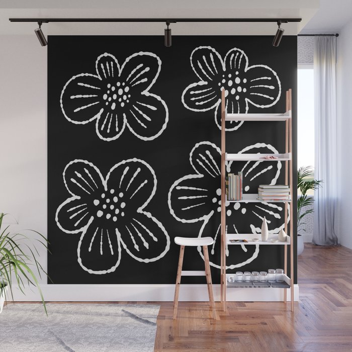 Black and white flowers pattern Wall Mural