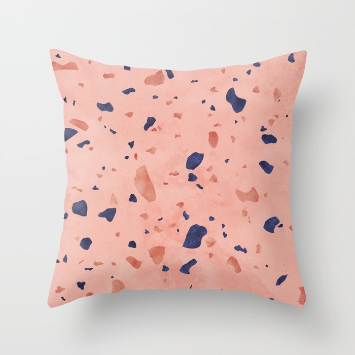 Terrazzo memphis dark blue pink pastel Throw Pillow