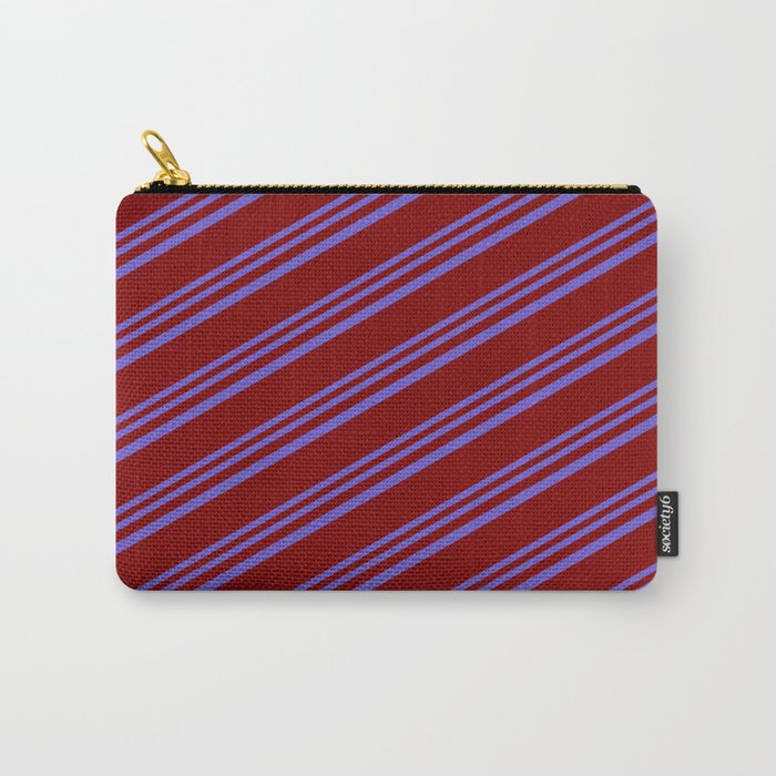 Slate Blue and Maroon Colored Lines Pattern Carry-All Pouch