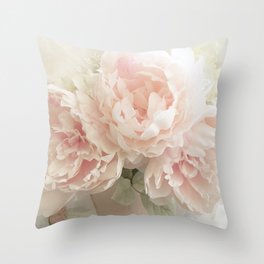 Shabby Chic Cottage Pastel Pink Peony Prints and Peony Home Decor Throw Pillow