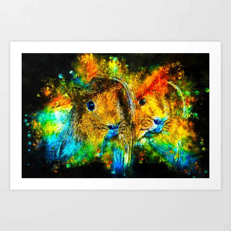 Guinea Pig Couple Splatter Watercolor Art Print By Gxp Design
