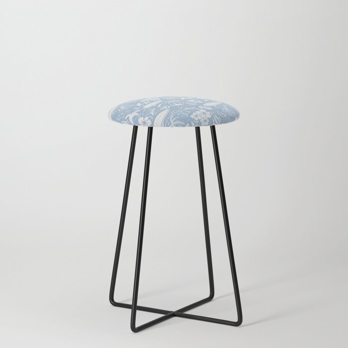 Pale Blue and White Surfing Summer Beach Objects Seamless Pattern Counter Stool