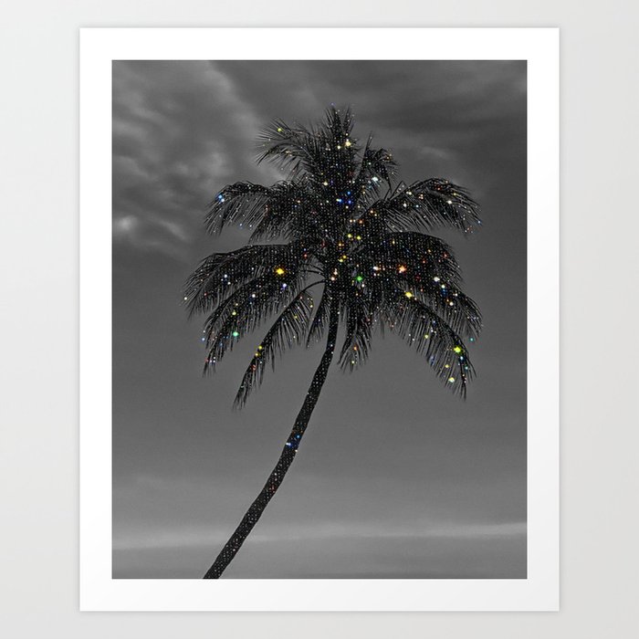 THE PALM | collage | glitter | shiny | summer | beach | black and white | diamonds | creative | hot Art Print