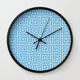 Hollywood Regency Greek Key Pattern Cyan Blue Wall Clock