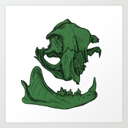 Cat Skull 7 (army/olive green) Art Print | Kittyskull, Olivegreen, Kitty, Green, Brokenskull, Skull, Tooth, Catskull, Death, Jaw 