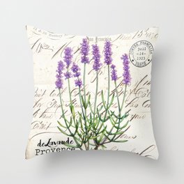 Lavender Antique Rustic Flowers Vintage Art Throw Pillow