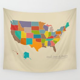Modern Map - United States of America USA Wall Tapestry