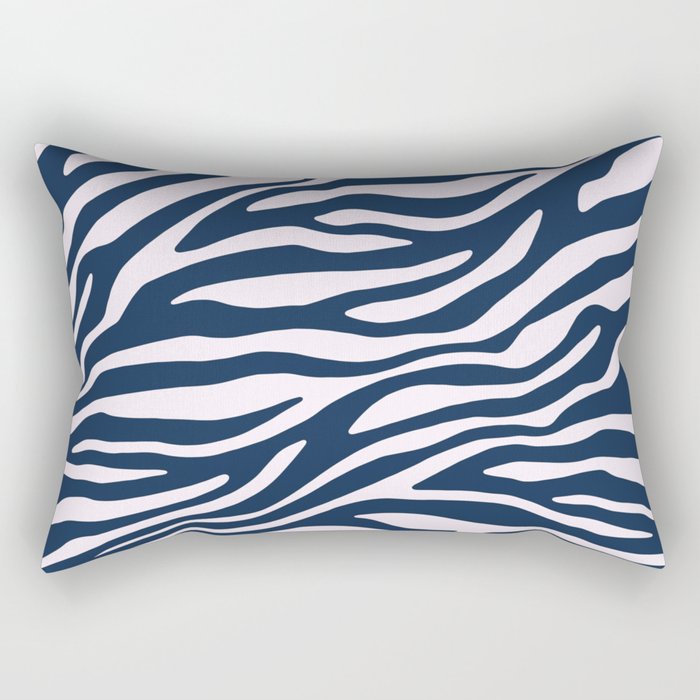 Navy Blue Zebra Animal Print Rectangular Pillow