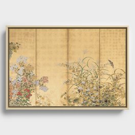 Japanese Edo Period Six-Panel Gold Leaf Screen - Spring and Autumn Flowers Framed Canvas