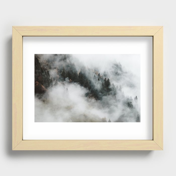 Mountain Forest in Fog Recessed Framed Print
