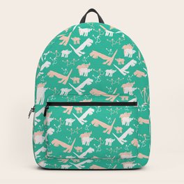 Bisons, hunters and dinosaurs - Green and Pastels Backpack
