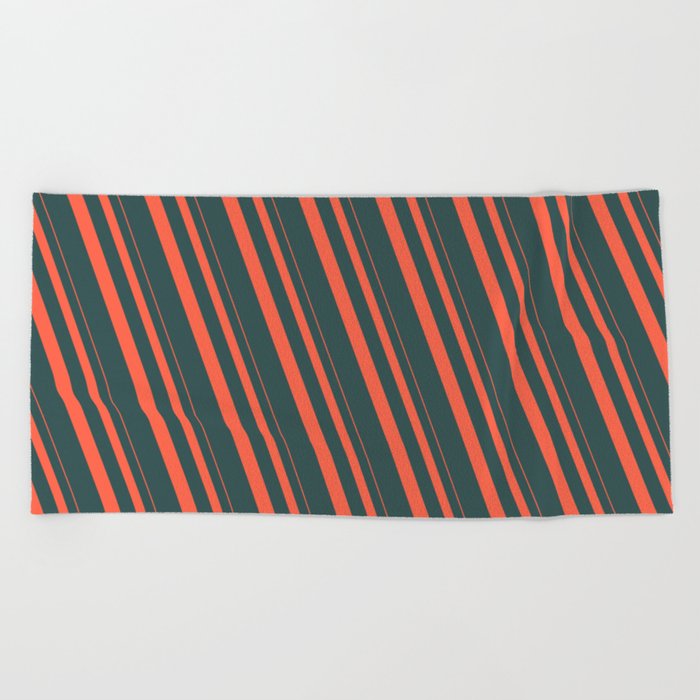 Red & Dark Slate Gray Colored Striped Pattern Beach Towel