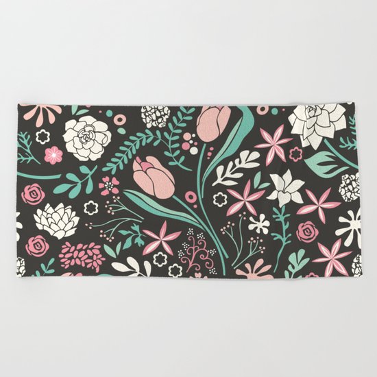 Tulip flowerbed Beach Towel