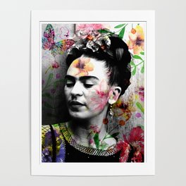 Frida Kahlo Vintage Photo Portrait Flowers Frida Kahlo Artis Mexican Poster