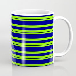 [ Thumbnail: Chartreuse and Blue Colored Lines/Stripes Pattern Coffee Mug ]