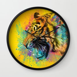 Angry Tiger Wall Clock | Animal, Colorfulanimal, Tiger, Vector, Popart, Painting, Rainbow, Drawing, Illustration, Digital 
