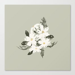 Cream and yellow flowers over sage green Canvas Print