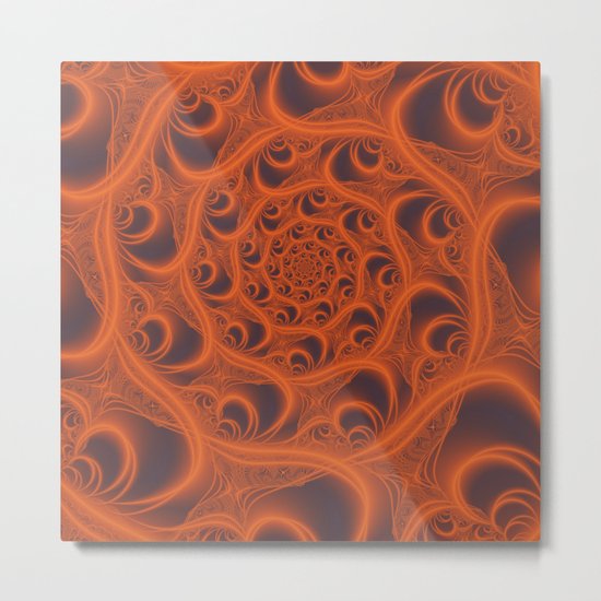 Fractal Web in Halloween Orange Metal Print
