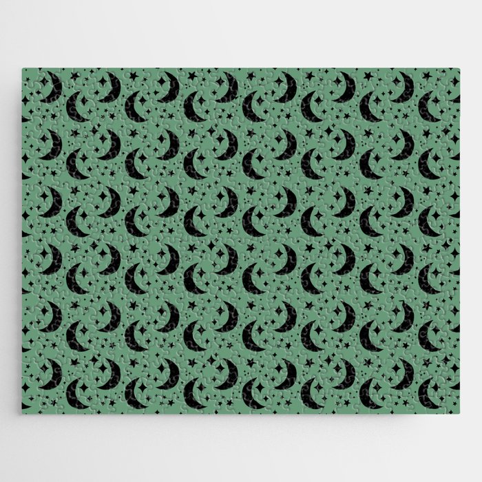 Moon and Stars Green Jigsaw Puzzle
