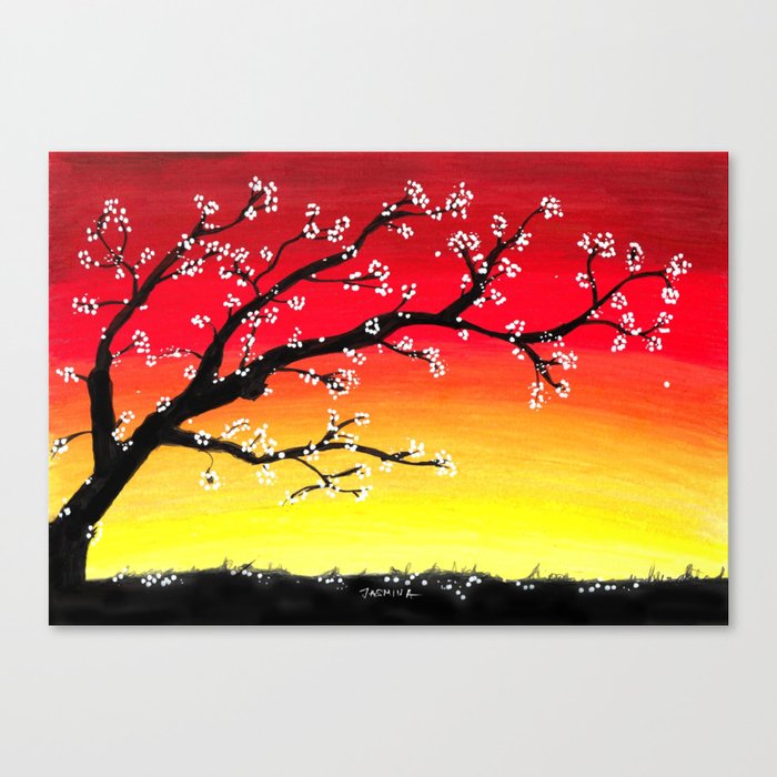 Drawing Sunset And A Blossom Tree Canvas Print By