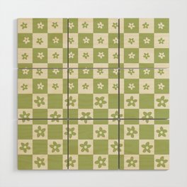 Abstract Floral Checker Pattern 7 in Forest Sage Green Wood Wall Art